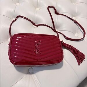 Yves Saint Laurent Patent Leather Mini Lou Camera Bag Red